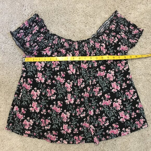 Soft & Sexy Black Floral Smock Collar Off Shoulder Top - Picture 11 of 13